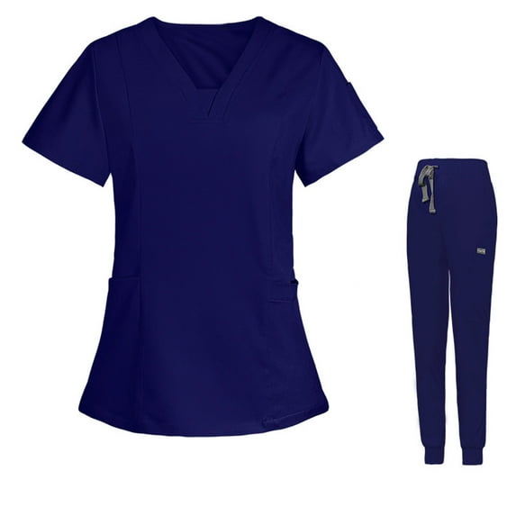 Fsgntruao Nursing Uniform Set for Women Scrubs Set Medical Scrubs V-Neck Top with Pocket Jogger Pants Athletic Nursing Uniform Solid Stretch Wicking And Easy To Care