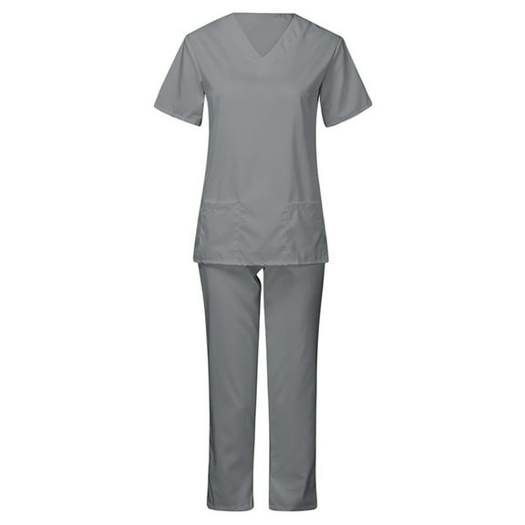 S LUKKC LUKKC Nursing Uniform Set for Women Scrubs Set Medical Scrubs V-Neck Top with Pocket Jogger Pants Athletic Nursing Uniform Solid Stretch Wicking And Easy To Care