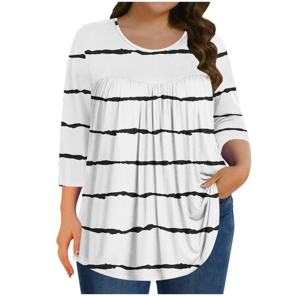 S LUKKC LUKKC Plus Size Summer Top for Women Short Sleeve Round Neck Loose Fit Pleated Tshirts Blouses Business Casual Workout Tunic Tops for Leggings Trendy Fashion Beach Vacation Clothes Outfits