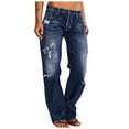 thumbnail image 1 of JGTDBPO Ripped Wide Leg Jeans For Women Mom Baggy Straight Leg Stretchy Boyfriend Trendy Trouser Denim Pants, 1 of 1