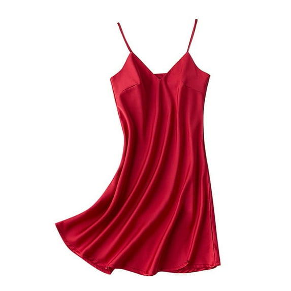 S LUKKC LUKKC Satin Nightgowns for Women Sleeveless Ice Silk Chemise Lingerie Sleepwear Short Pajama Dress Night Dress V-Neck Nightshirt Loose Breathable Comfortable wear