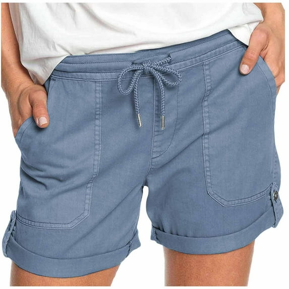S LUKKC LUKKC Summer Short For Women Plus Size Casual Comfy Drawstring Casual Elastic Waist Pocket Loose Shorts Pants Beach Lightweight Shorts