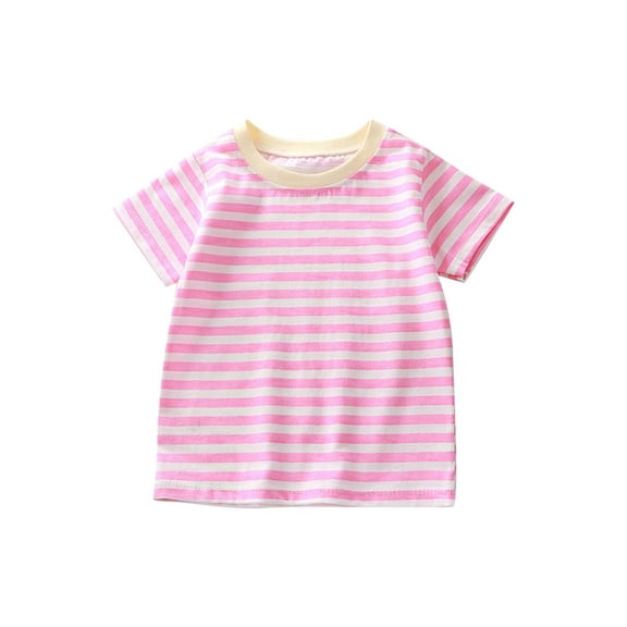 S LUKKC LUKKC Summer Tops for Kids Girls Casual Striped Stretch Basic Tee Shirts Tops Short Sleeve Round Neck Cute Blouse Tunic Top for Beach Vacation