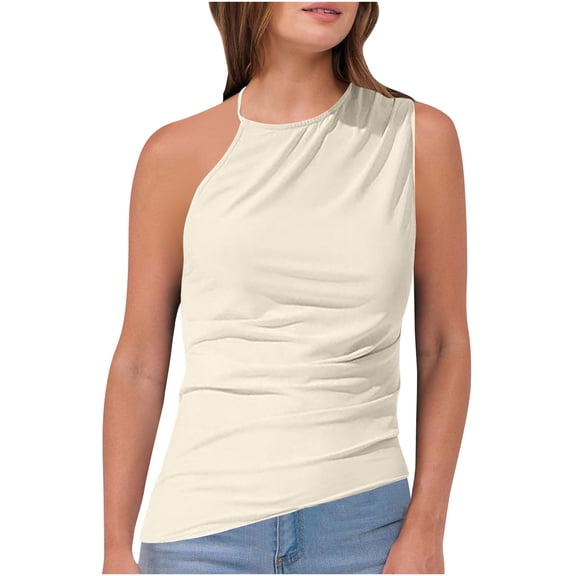 S LUKKC LUKKC Summer Tops for Women Sleeveless Sexy Asymmetrical Backless Top Dressy Casual Loose Fit Pullover Tunic Tops Cute Workout Shirts Beach Vacation Outfits Business Tshirts Fashion Clothes