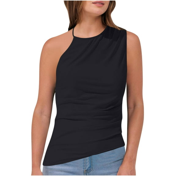 S LUKKC LUKKC Summer Tops for Women Sleeveless Sexy Asymmetrical Backless Top Dressy Casual Loose Fit Pullover Tunic Tops Cute Workout Shirts Beach Vacation Outfits Business Tshirts Fashion Clothes