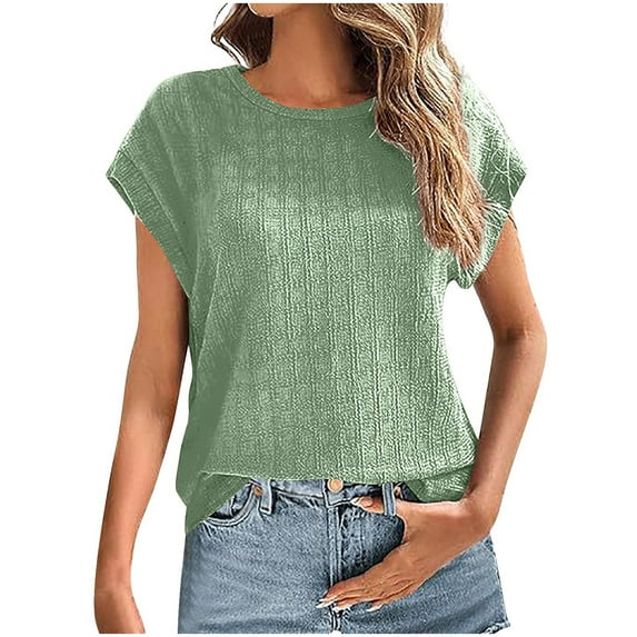 Fsgntruao Summer Tops for Women Casual Crewneck Batwing Half Sleeve T-Shirts Solid Color Loose Fit Cute Basic Flowy Tops Tees Blouses