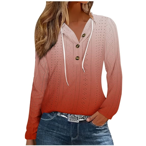 Fsgntruao Sweatshirts for Women Long Sleeve Half Button Collar Drawstring Hooded Lightweight Pullover Tops Sweatshirt Casual Fashion Fall Clothes