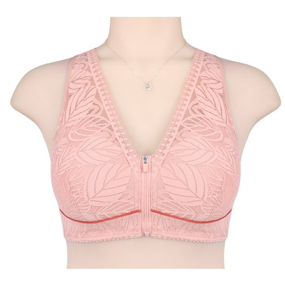 S LUKKC LUKKC Zip Front Closure Wirefree Bras for Women, Women's Plus Size Post-Surgery Support and Lift Front Close Brassiere Wireless Comfort Full-Coverage Bralette Everyday Underwear