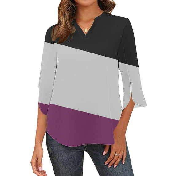 JGTDBPO Long Sleeve Shirts For Women 3/4 Sleeved V-Neck Sweatshirt Casual Tops Loose Dressy Basic Pullover Tops Blouse Fall Fashion Trendy Outfits Winter Clothes 2024