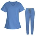 thumbnail image 1 of JGTDBPO Scrubs Set For Women Joggers Solid Color V-Neck Pocket Top Soft Athletic Stretch Set Workwear Drawstring Threaded Pant Legs Medical Uniform, 1 of 1