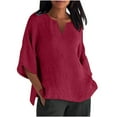 thumbnail image 1 of S LUKKC LUKKC Summer Top For Women Fashion Oversized Soild Color T-Shirt Cropped Casual 3/4 Sleeve Cotton Linen Round Neck Loose Tee Shirt Top Blouses, 1 of 5