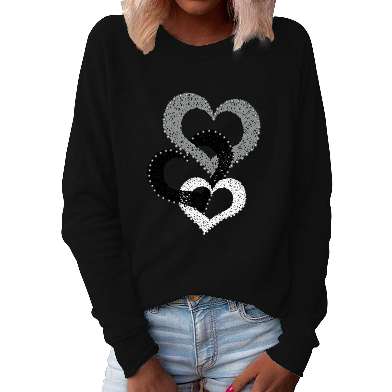 Valentine Heart Knit Sweater Womens Crew Neck Pullover main image 1