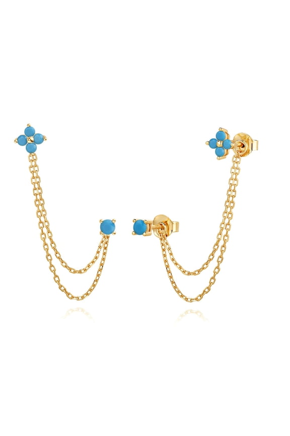 925 Sterling Silver 18k Gold Plated Chain Earrings for Women Double Piercing Dangle Hypoallergenic Cubic Zirconia Tassel Earrings for Women Conch Piercing Jewelry