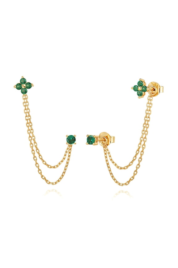 925 Sterling Silver 18k Gold Plated Chain Earrings for Women Double Piercing Dangle Hypoallergenic Cubic Zirconia Tassel Earrings for Women Conch Piercing Jewelry