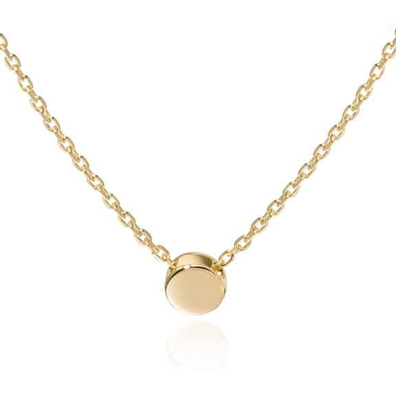 S.Leaf 925 Sterling Silver Tiny Dot Necklace Round Circle Pendant Necklace for Women (Gold)