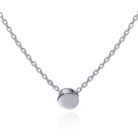 S.Leaf 925 Sterling Silver Tiny Dot Necklace Round Circle Pendant Necklace for Women (Silver)