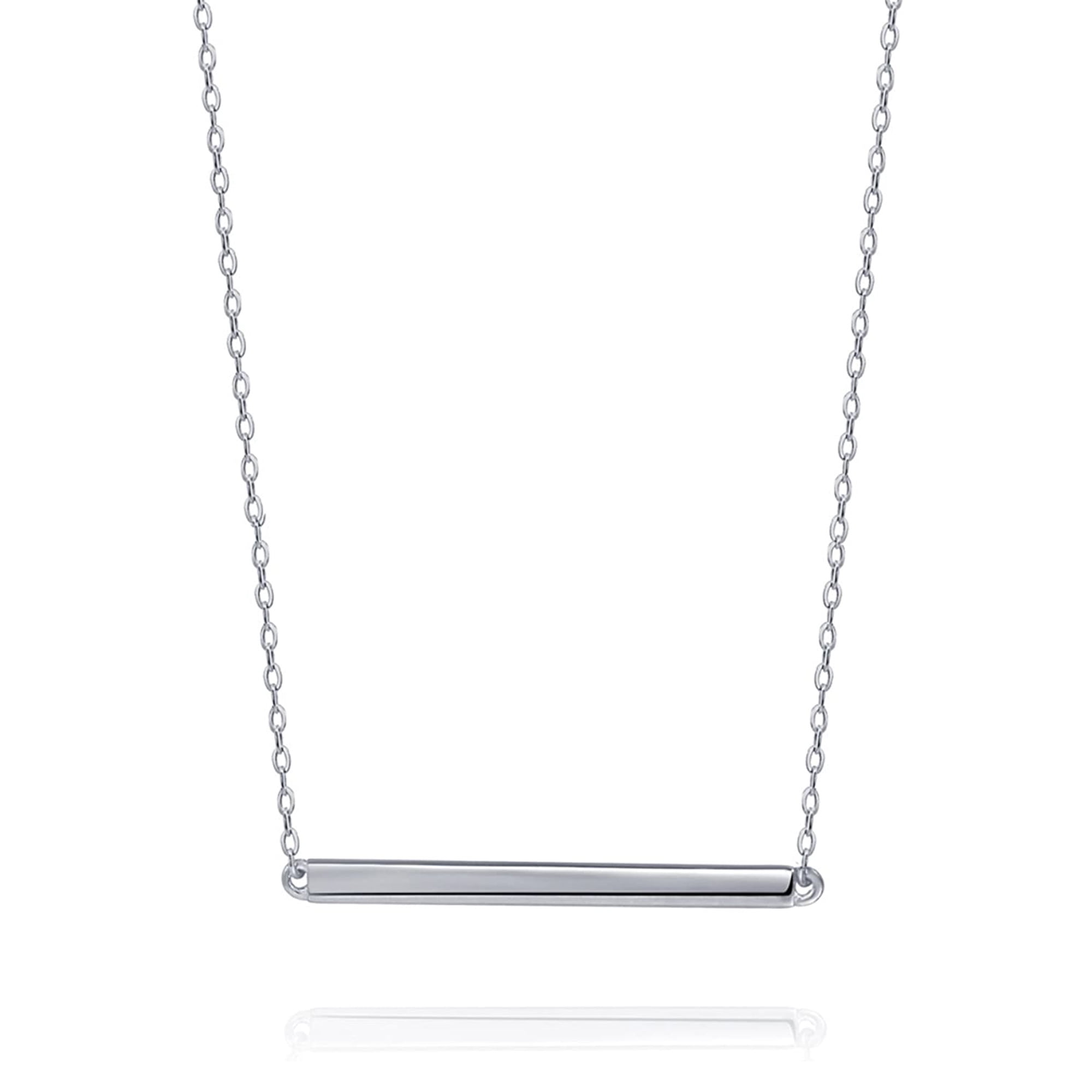 S.Leaf Bar Necklace for Women Bar Necklace Sterling Silver Dainty Necklace (Silver)