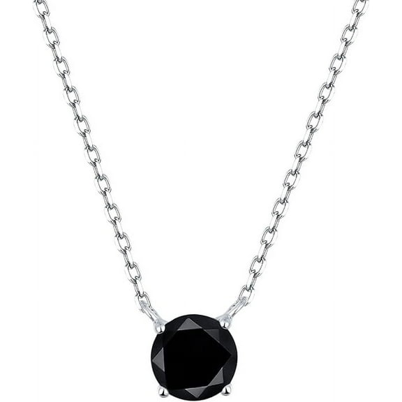 S.Leaf Beautiful 1 Carat Round Cut -Black - June Birthstone Solitaire Pendant Necklace in S925 Sterling Silver Plated, Female, Adul