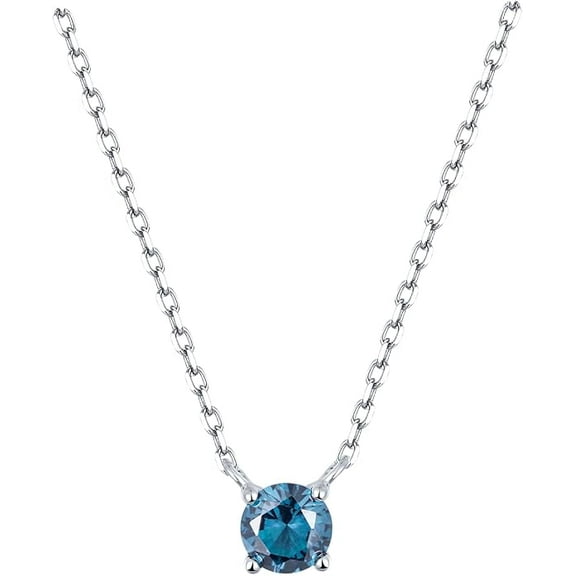 S.Leaf Beautiful 1 Carat Round Cut -Blue Topaz - December Birthstone Solitaire Pendant Necklace in S925 Sterling Silver Plated, Female, Adul