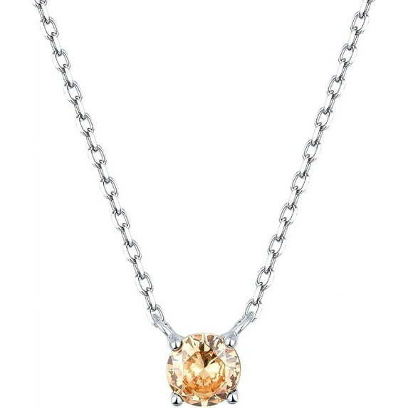S.Leaf Beautiful 1 Carat Round Cut - Citrine- Nov Birthstone Solitaire Pendant Necklace in S925 Sterling Silver Plated, Female, Adul