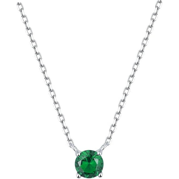S.Leaf Beautiful 1 Carat Round Cut - Emerald- May Birthstone Solitaire Pendant Necklace in S925 Sterling Silver Plated, Female, Adult