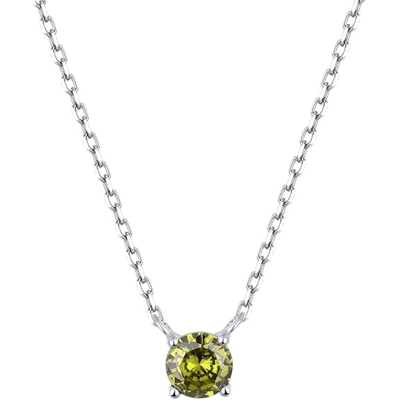 S.Leaf Beautiful 1 Carat Round Cut - Peridot- Aug Birthstone Solitaire Pendant Necklace in S925 Sterling Silver Plated, Female, Adult