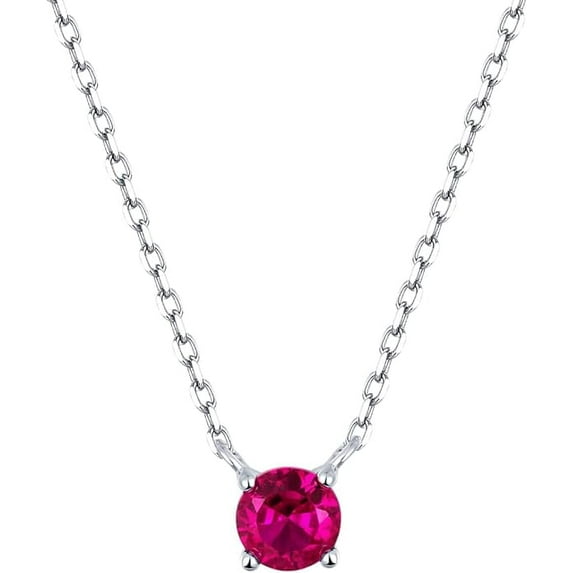 S.Leaf Beautiful 1 Carat Round Cut - Ruby- July Birthstone Solitaire Pendant Necklace in S925 Sterling Silver Plated, Female, Adult