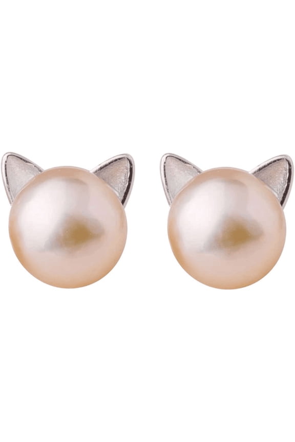 Cat Earrings Pearl Earrings Sterling Silver Studs Earrings for Women Cat Lover Gift for Cat Lovers(Gold)