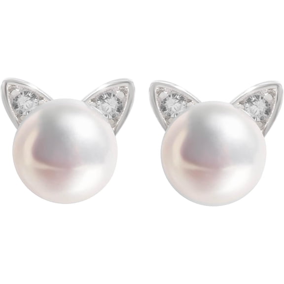 S.Leaf Cat Pearl Earrings for Women 925 Sterling Silver Hypoallergenic Cat Memorial Gifts Lovers Jewelry Earrings