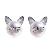 S.Leaf Cat Pearl Earrings for Women 925 Sterling Silver Hypoallergenic Cat Memorial Gifts Lovers Jewelry Earrings