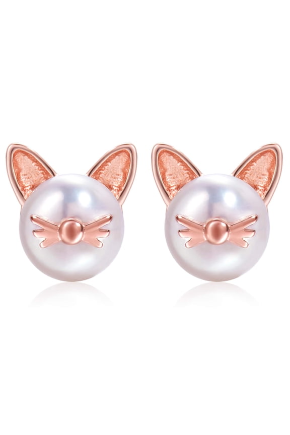 Cat Pearl Earrings for Women 925 Sterling Silver Hypoallergenic Cat Memorial Gifts Lovers Jewelry Earrings