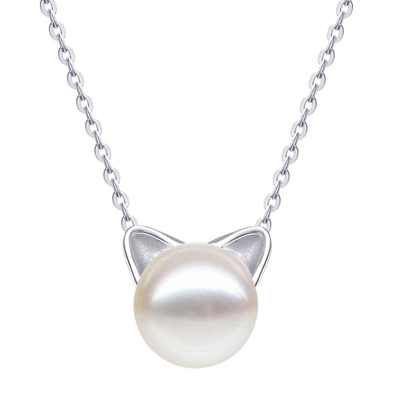 S.Leaf Cat Pearl Necklaces For Women Sterling Silver Cat Lovers Lady Gifts Pearl Opal Jewelry Pendant Collarbone Charm Necklace
