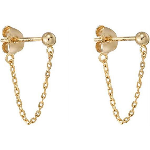 S.Leaf Cubic Zirconia Stud Earrings with Chain Sterling Silver Chain Earrings for Women Dangle Earrings for Women TrendyGold