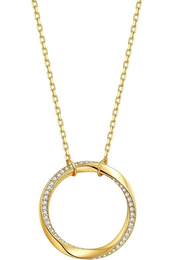 Dainty Circle Pendant Necklace for Women 14K Gold Plated Circle Interlock Friendship Sister Mother Daughter Necklace Birthday/Christmas Jewelry Gifts