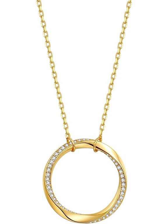 Dainty Circle Pendant Necklace for Women 14K Gold Plated Circle Interlock Friendship Sister Mother Daughter Necklace Birthday/Christmas Jewelry Gifts