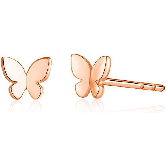 S.Leaf  Earrings In Sterling Silver Small Butterfly Stud Earrings For Women Suitable For Sensitive Ears.（Rose Gold）
