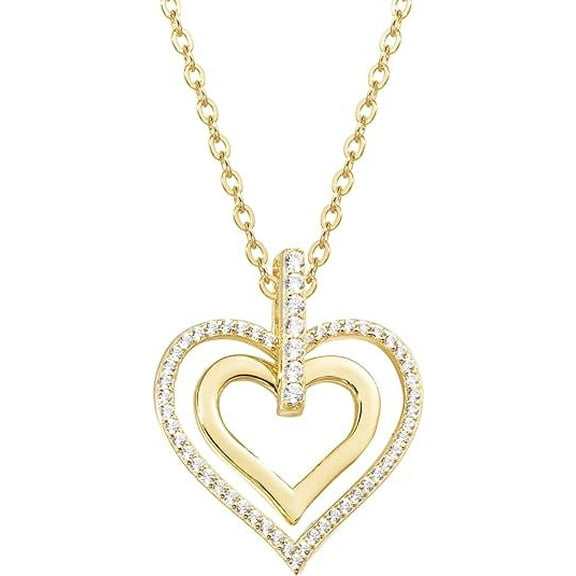 S.Leaf Heart Necklace for Women Sterling Silver Diamond Heart Pendant Necklaces for Women Cubic Zirconia Heart NecklacesGold