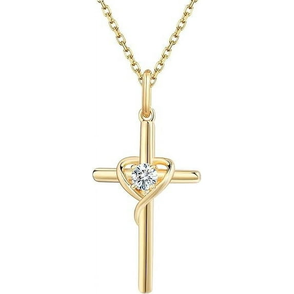 S.Leaf Sterling Silver Cross Necklace for Women Gold Plated Cross Pendant Necklace Cross Layered Necklace for Women(Gold)