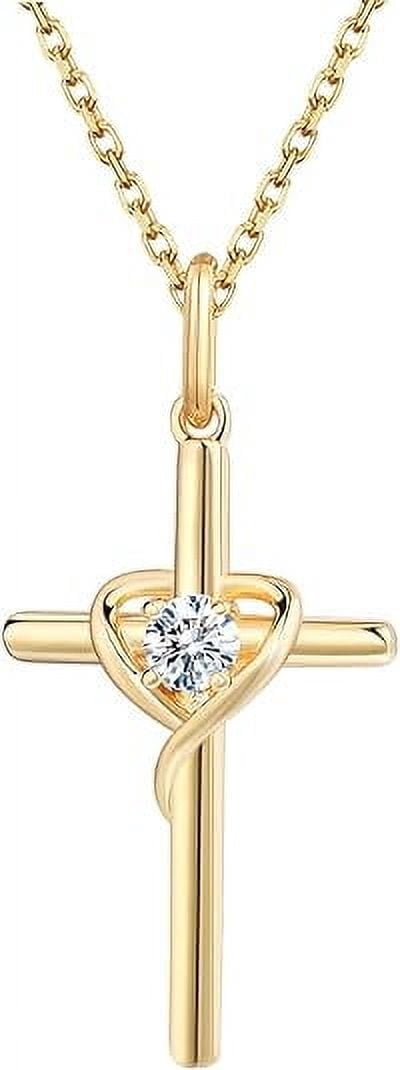 S.Leaf 925 Sterling Silver Cross Faith Pendant Necklace for Women Infinity Necklace 14K White Gold Plated with 5A Zirconia