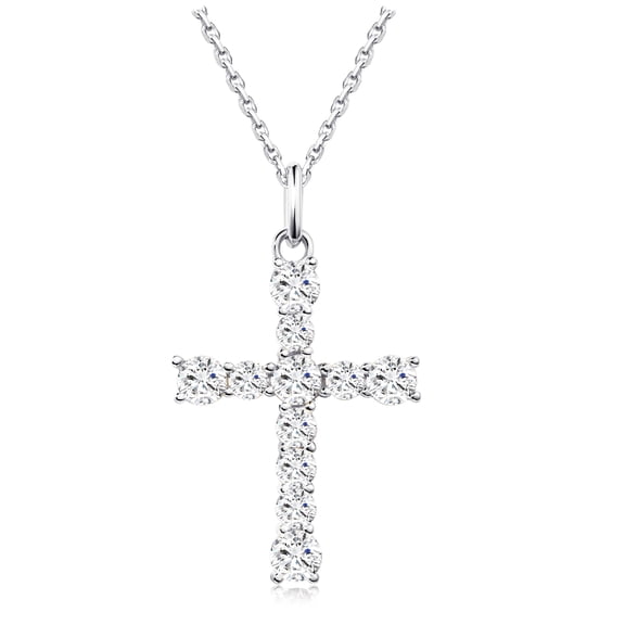 S. Leaf Women's Cross Necklace 14k Gold Plated Sterling Silver Cross Necklace Gold Cross Pendant (Silver)