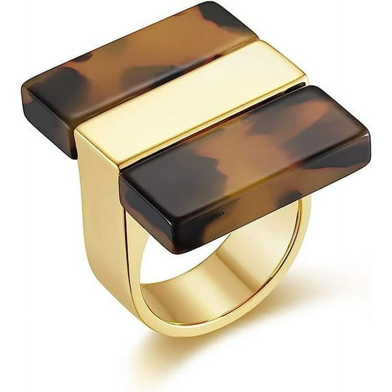 S. Leaf Women's Gold Ring Adjustable Ring Acrylic Ring Fashion Jewelry Women's Fashion Women's Acrylic Leopard Rectangular Ring Size 7, 8, 9, 10(Gold)