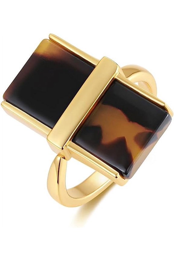 S. Leaf Women's Gold Ring Adjustable Ring Acrylic Ring Fashion Jewelry Women's Fashion Women's Acrylic Leopard Rectangular Ring