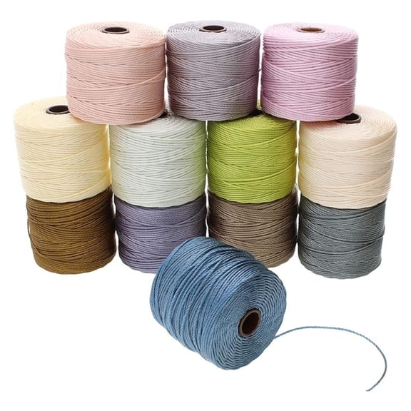 S-Lon Bead Cord .5 mm Twisted Nylon Cord for Stringing, 12-Pack, Neutrals Mix, TEX210, 77 Yards per Spool