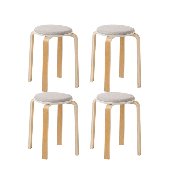 SMARTIK Adult Backless Upholstered and Stackable Dining Wood Stools - Set of 4, Gray