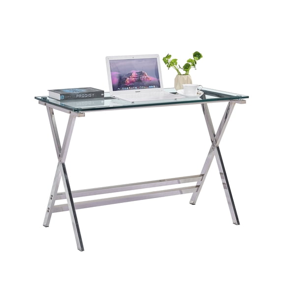 SMARTIK Ergonomic Glass Computer Desk, Adult Game Desks with 21.7" x 43.5", Clear 1 Count, 1 Pack