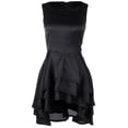 thumbnail image 1 of S/M Fit Black Multilayered Flared Uneven Hem Boat Neck Dress, 1 of 4