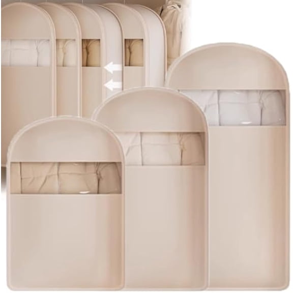 S/M/L 3PCS Intelligenck Space Saving Hanging Garment Bag,2025 Space Saving Hanging Garment Bag with Self Compression Zipper,Self-Compression Zip Dust Cover Clothes Bags for Down Coats (43.31in*1)