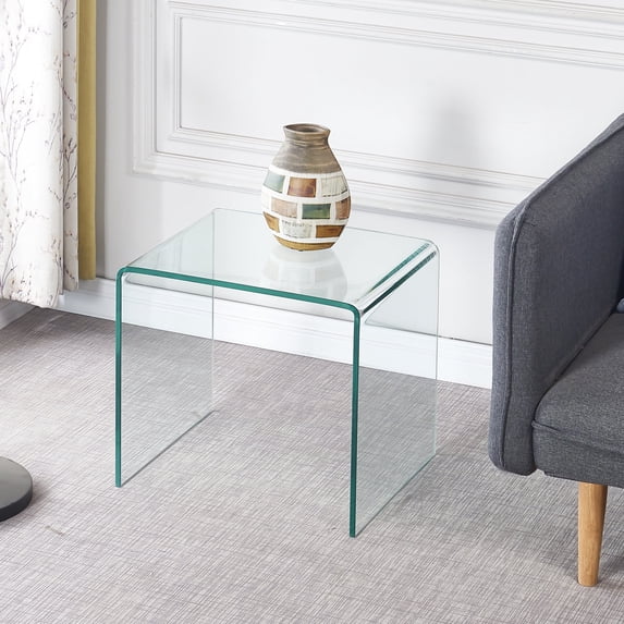 SMARTIK N-Shape Glass End Table, Clear Nightstand for Living Room, Modern