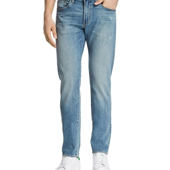 S.M.N Studio Mens Distressed Slim Fit Jeans, Blue, 32W x 33L