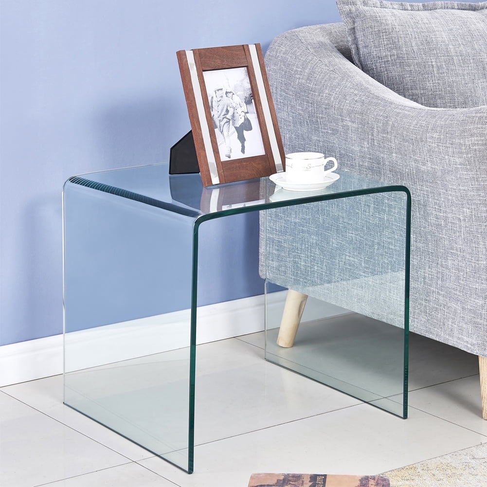 S M Square Glass Nightstand End Table Clear Side Table Bedside for Living Room